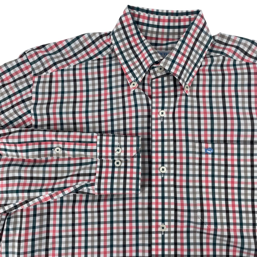 Southern Tide Mens Classic Fit Tattersall Check Button Down Shirt Small Red Navy